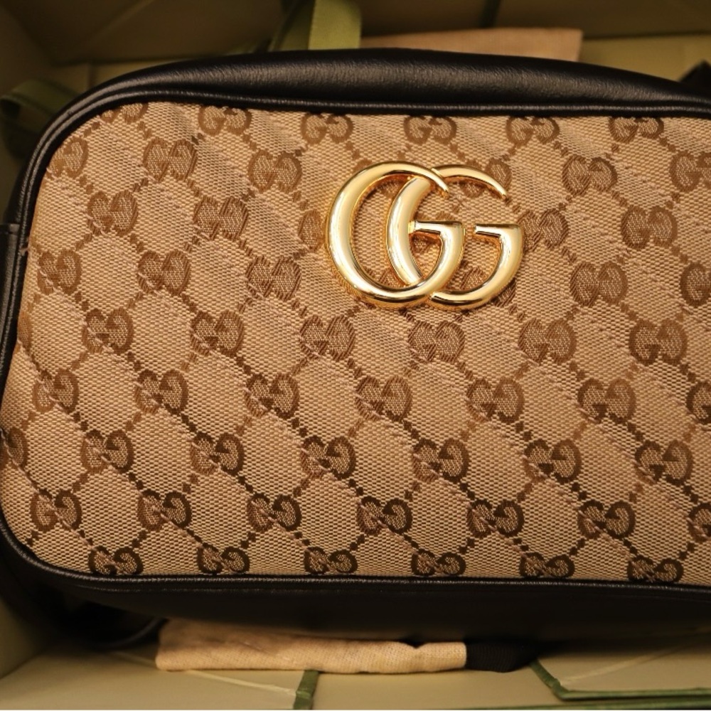 Gucci Beige and Black GG Logo Bag